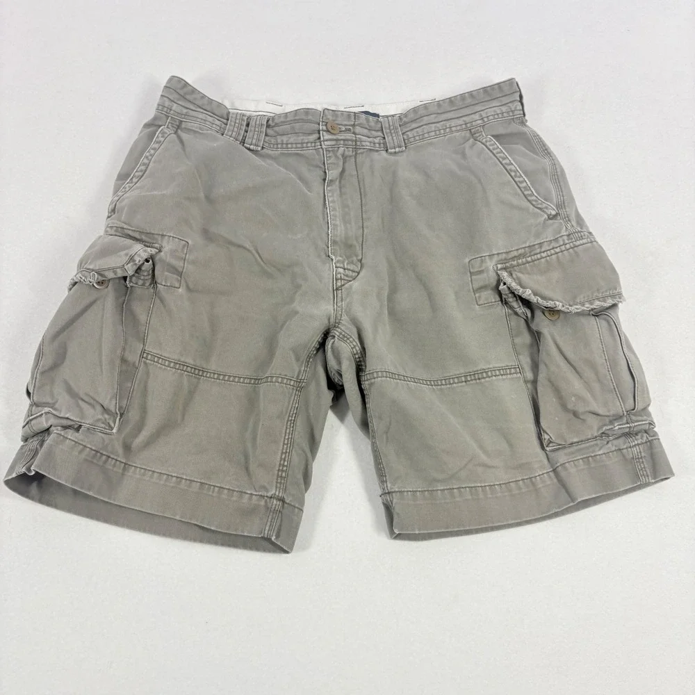 VTG Polo Ralph Lauren Men Cargo Shorts Y2K Grey Utility Fits Sz 35 Skater Grunge